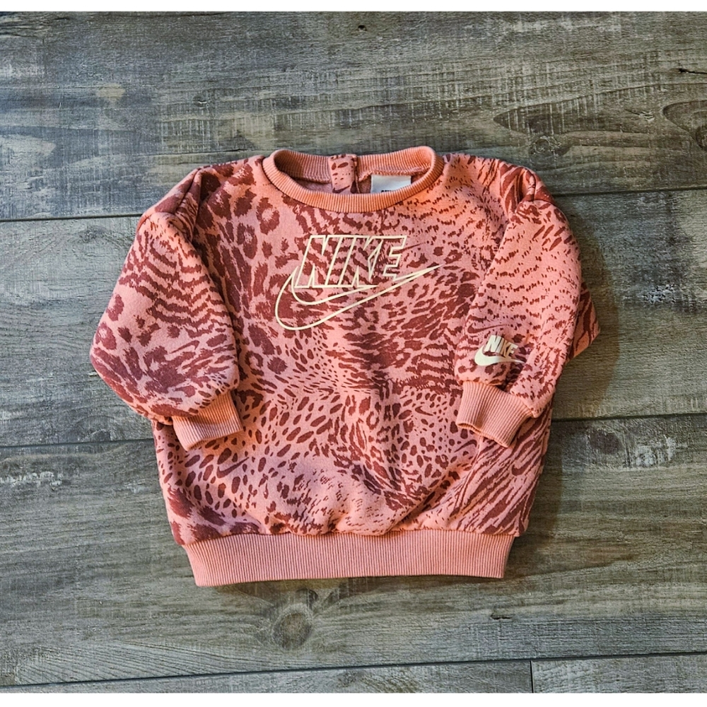 NIKE Pink Maroon Coral Colored Animal Print Kids Sweatshirt Size Girls 12M